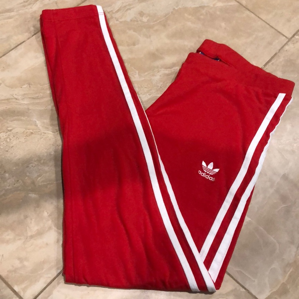 Adidas 3 Stripe Red Leggings